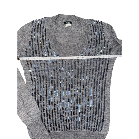 J. Crew Alpaca Wool blend Sweater Size S Gray Sequin V-Neck - Picture 5 of 8